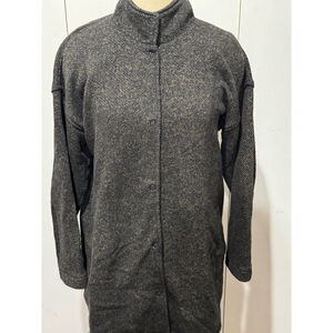 Women's Eileen Fisher tunic snap front sweater coat Size S black Brown pockets